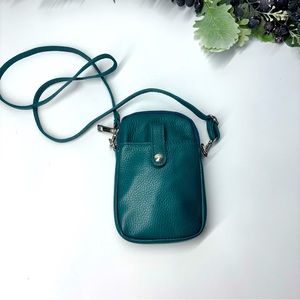 Green leather string pouch. Unbranded great condition.